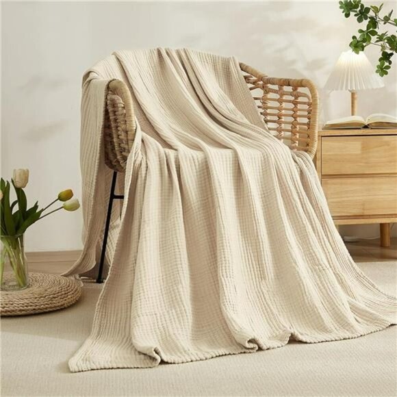 Large muslin cotton throw blanket 50x70 soft breathable lightweight couch - Picture 6 of 7